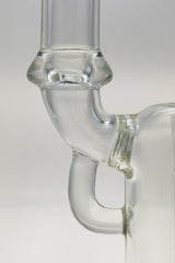 Close-up of TAG 13" Double Ratchet Bubbler, clear glass with 90-degree 18MM female joint