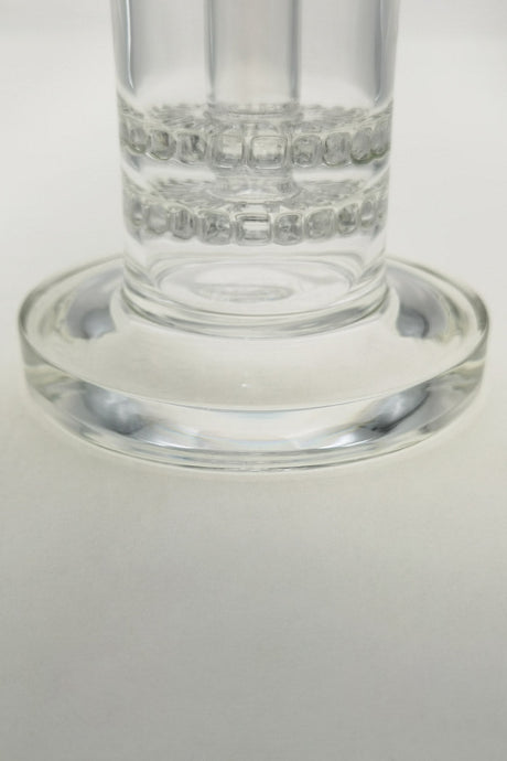 TAG 13" Double Ratchet Bubbler, clear glass, close-up on sturdy base and percolator detail