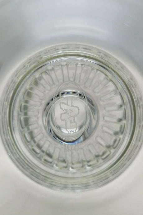 Top view of TAG 13" Double Ratchet Bubbler, clear glass with intricate percolator detail