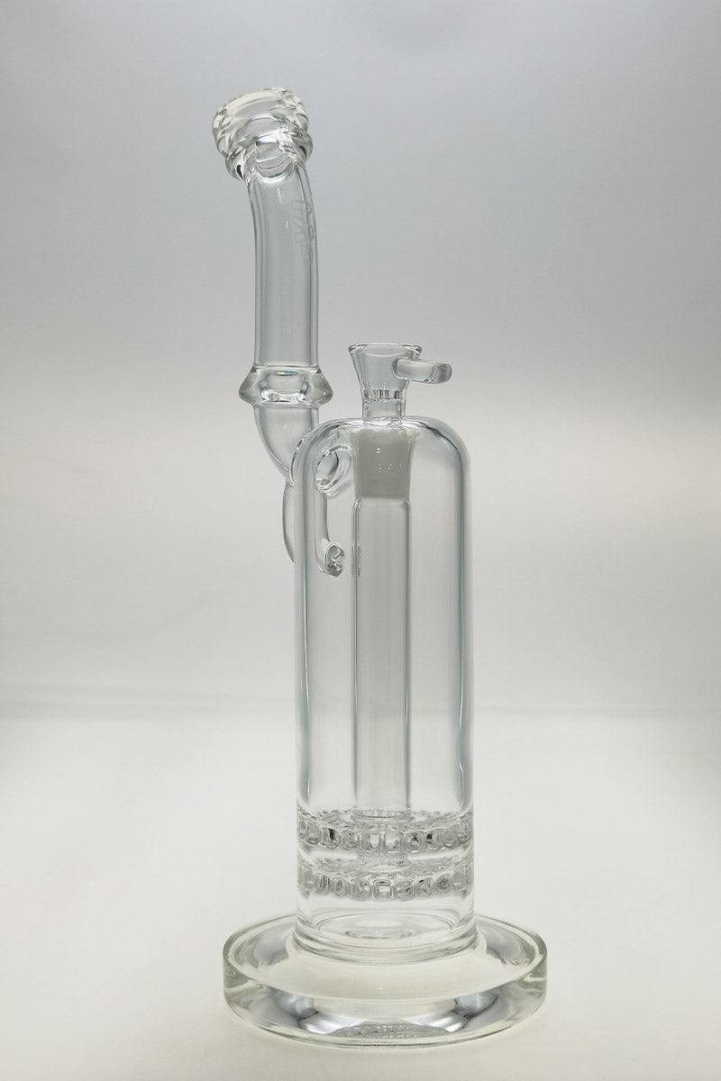 TAG 13" Double Ratchet Bubbler, Clear Glass, 90 Degree 18MM Female Joint, Front View