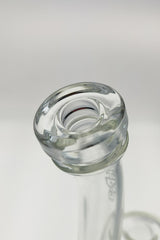 Close-up of TAG 13" Double Ratchet Bubbler top, clear glass, 18MM female joint