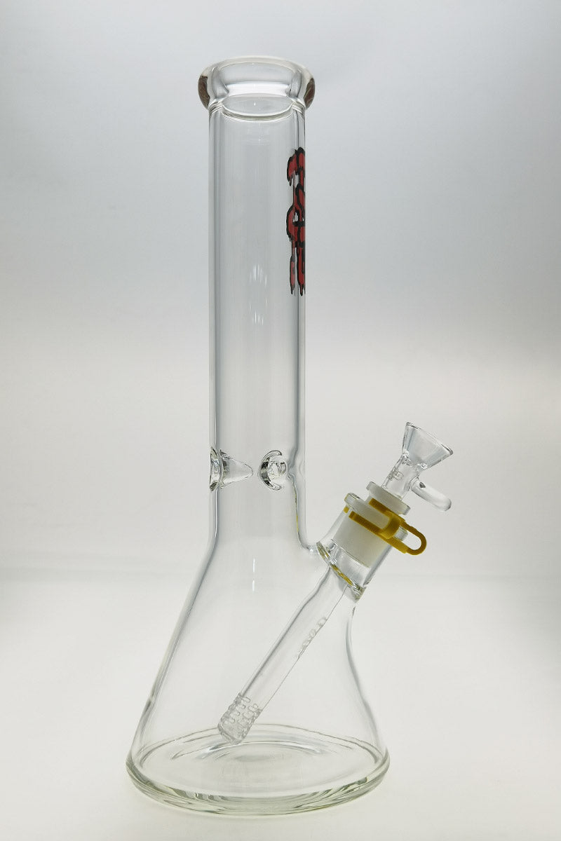 TAG 14" Beaker Bong 50x5MM with 18/14MM Downstem, Clear Glass, Front View on White Background