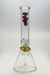 TAG 14" Beaker Bong in Clear Glass with Red Logo, 50x5MM Thickness, Front View
