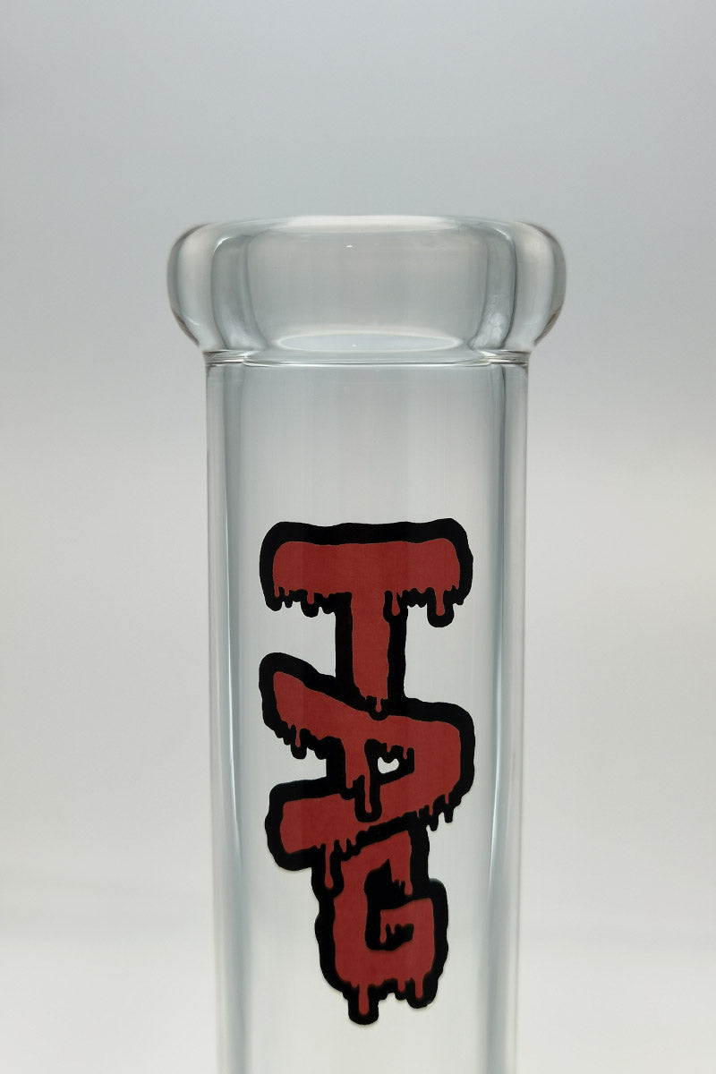 TAG 14" Clear Beaker Bong with Red Logo, 50x5MM Thick Glass, Front View