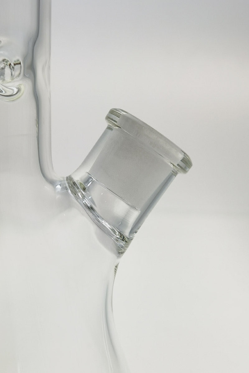 Close-up of TAG 14" Beaker Bong 50x5MM clear glass downstem on white background