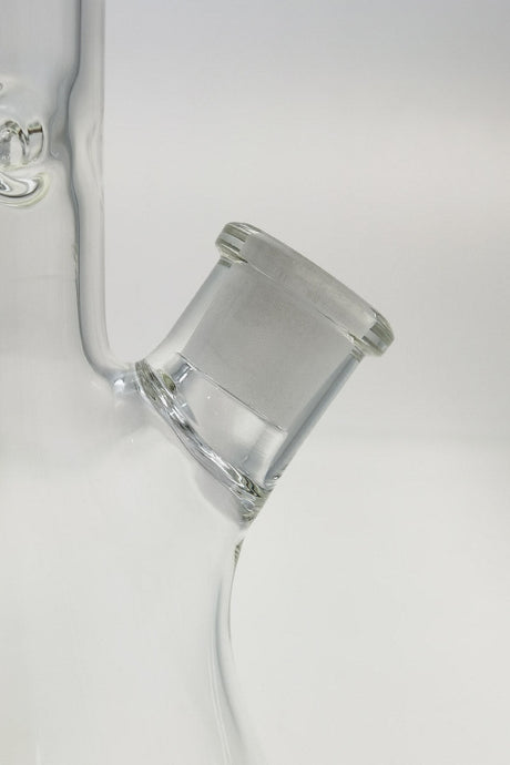 Close-up of TAG 14" Beaker Bong 50x5MM clear glass downstem on white background