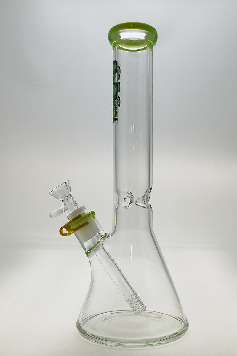 Thick Ass Glass 14" Beaker Bong in Clear with Slyme Accents and Durable 5mm Glass Front View