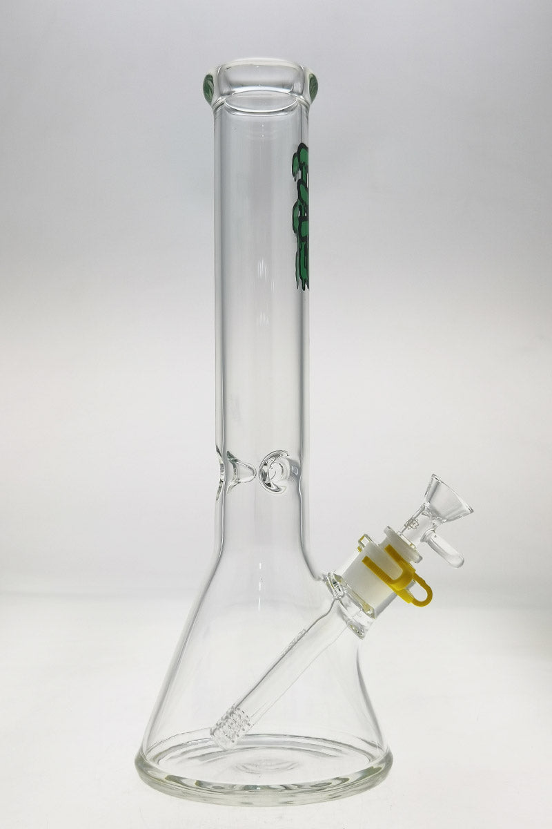 TAG 14" Clear Beaker Bong with Slyme Accents, 50x5MM Glass, 18/14MM Downstem, Front View