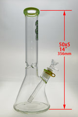 TAG 14" Clear Beaker Bong with Slyme Accents, 50x5MM Glass, Front View
