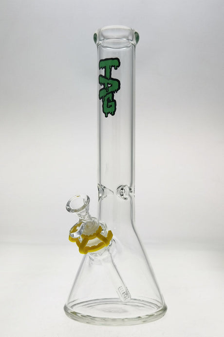 TAG 14" Clear Beaker Bong with Slyme Logo, 50x5MM Glass, Front View on White Background
