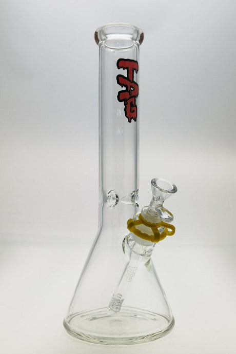 TAG 14" Beaker Bong 50x5MM with Wavy Red Label and Clear Downstem