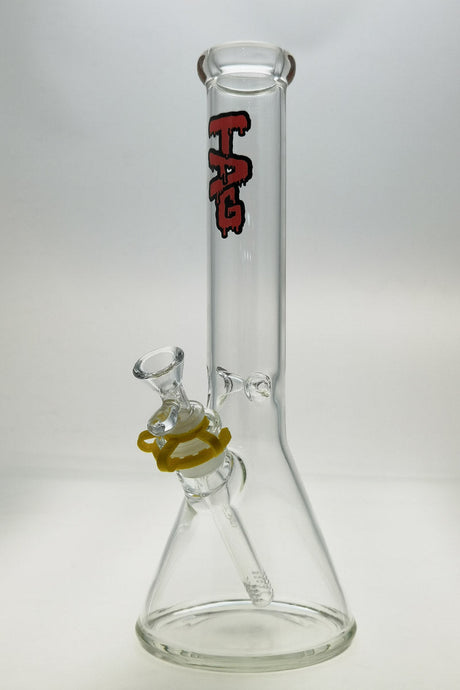 TAG 14" Clear Beaker Bong with Red Logo and 18/14MM Downstem, Front View