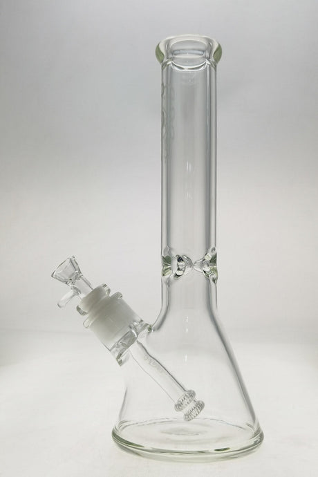 TAG 14" Beaker Bong in Clear Glass with 50x9MM Thickness and 28/18MM Downstem, Front View
