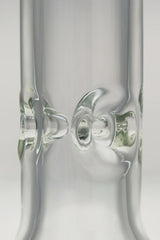 Close-up of TAG 14" Beaker Bong joint with 28/18MM downstem in clear glass