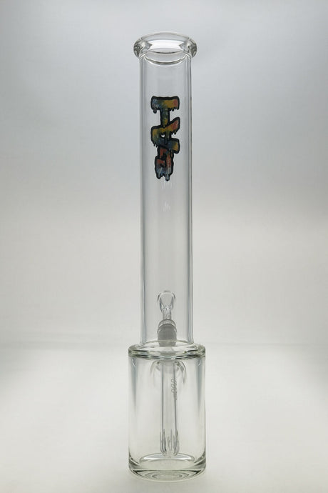 TAG 14" Beaker Bong with Clear Glass and Black Logo, Front View on White Background