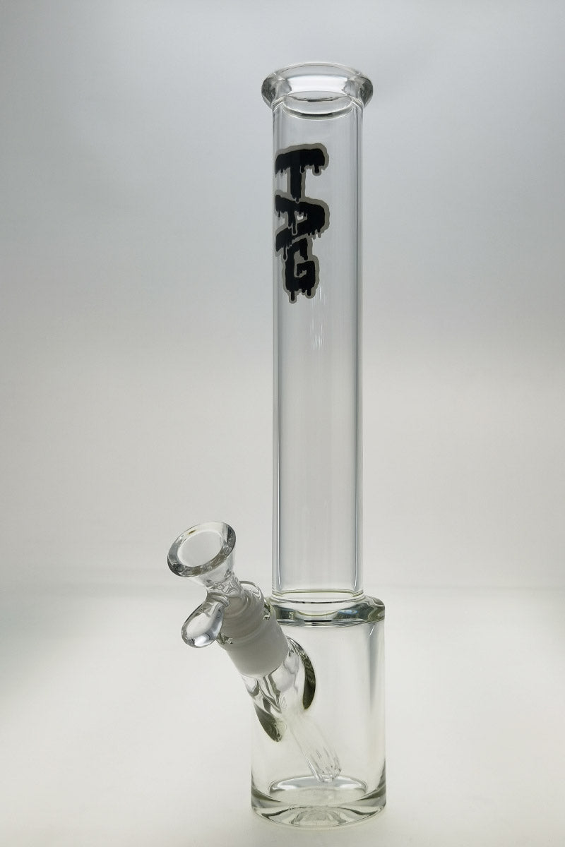 TAG 14" Beaker Bong with Clear Glass and Black Logo, Front View, for Dry Herbs