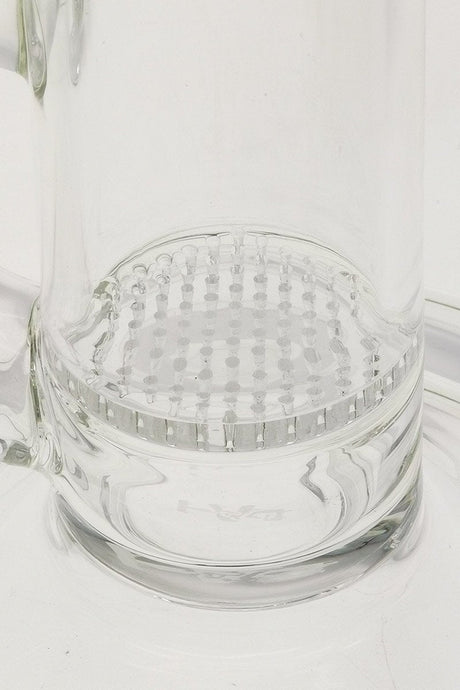 Close-up of TAG 14" Bong with Honeycomb Percolator, Clear Glass, 50x5MM, Side View