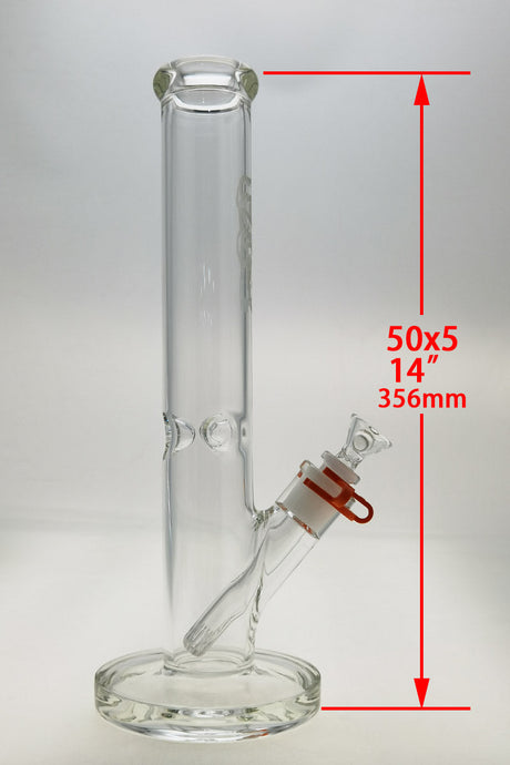 TAG 14" Straight Tube Bong, 50x5MM Clear Glass, with 18/14MM Downstem, Front View