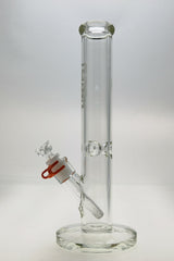 TAG 14" Clear Straight Tube Glass Bong with 18/14MM Downstem, Front View on White Background
