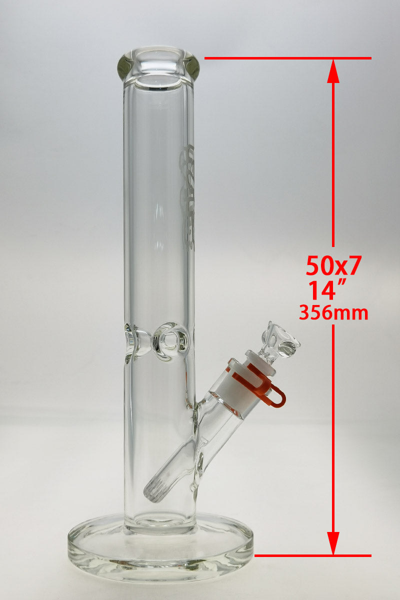 TAG 14" Straight Tube Bong, 50x7MM Clear Glass, 18/14MM Downstem, Front View
