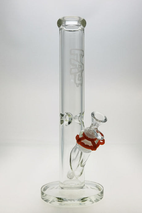 TAG 14" Straight Tube Bong, 50x7MM Clear Glass with Sandblasted Logo, 18/14MM Downstem, Front View