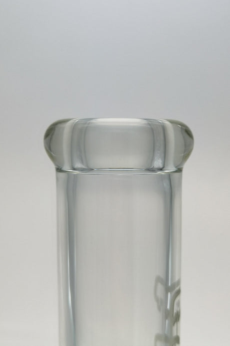 Close-up of TAG 14" Straight Tube Bong top, 50x7MM clear glass, 18/14MM Downstem