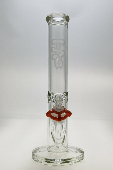 TAG 14" Straight Tube Bong, 50x9MM, Clear Glass, Front View with 18/14MM Downstem