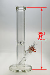 TAG 14" Straight Tube Bong 50x9MM with 18/14MM Downstem, Clear Glass, Front View