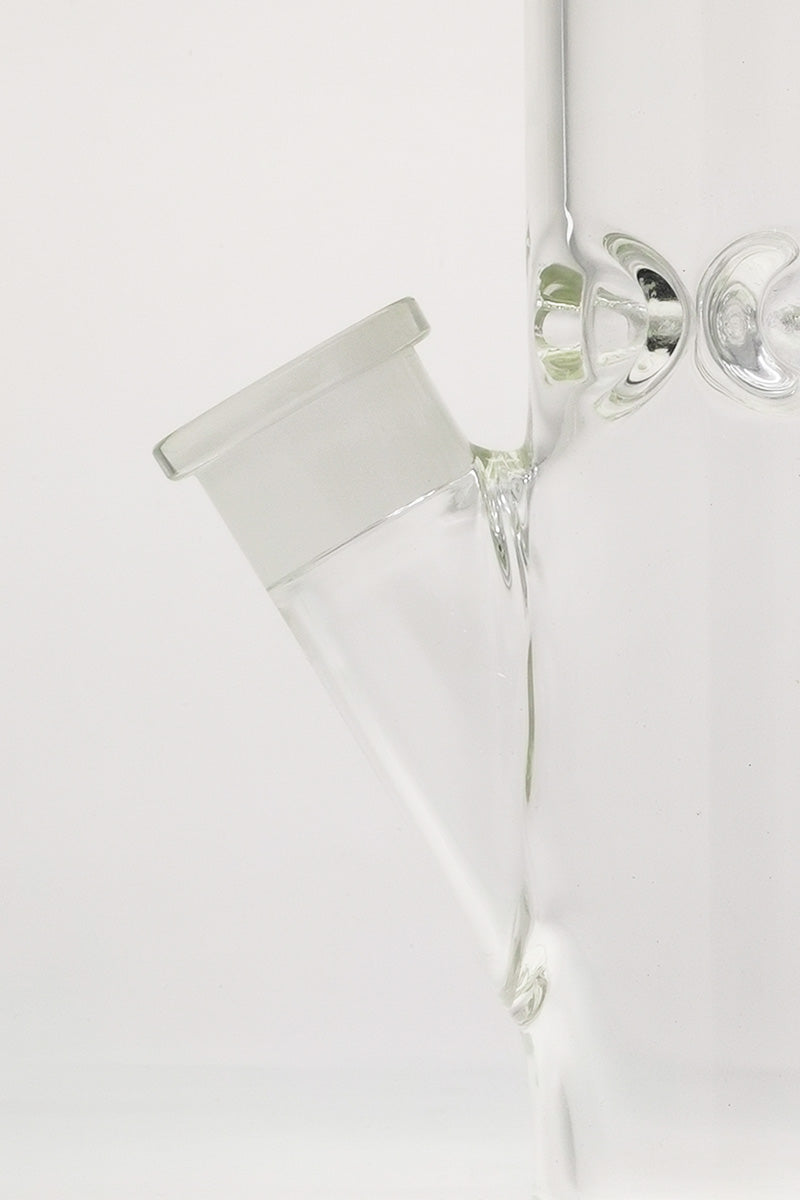 TAG 14" Straight Tube Bong close-up showing 28/18MM Double UFO Downstem and clear bowl