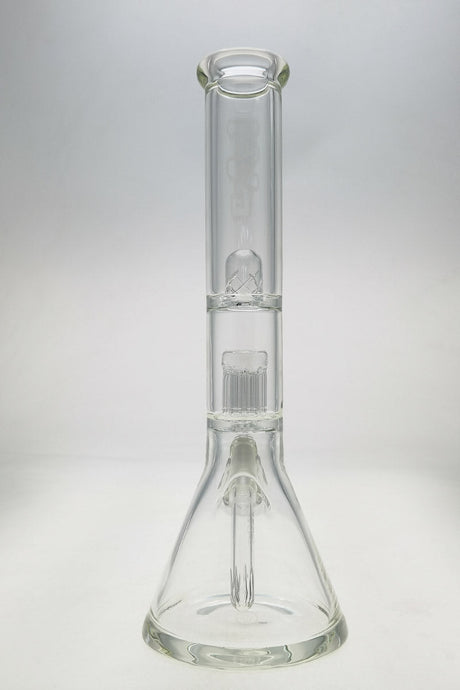 Thick Ass Glass 14" Clear Beaker Bong with 8 Arm Tree Percolator, 7mm Quartz, Front View