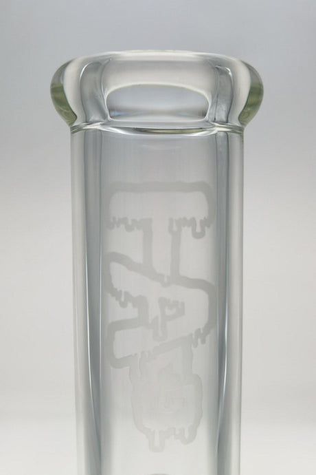 Close-up of Thick Ass Glass 14" Beaker with 8 Arm Tree Percolator, Clear Quartz, Top View