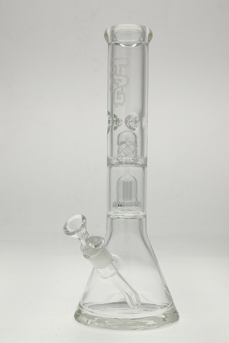 TAG 14" Super Slit UFO Beaker Bong with 18/14MM Downstem, clear glass, front view