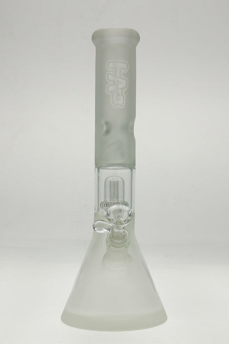 Thick Ass Glass 14" Clear Beaker Bong with Showerhead Percolator, front view on white background
