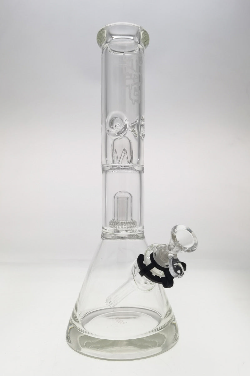 TAG 14" Super Slit UFO Beaker Bong with 18/14MM Downstem, Front View on White Background