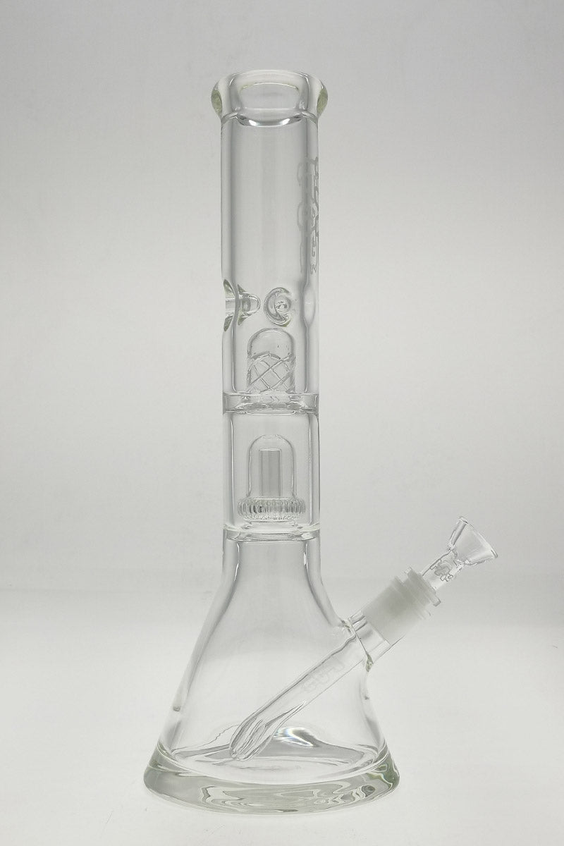TAG 14" Super Slit UFO Beaker Bong with 18/14MM Downstem, thick 7mm glass, side view on white