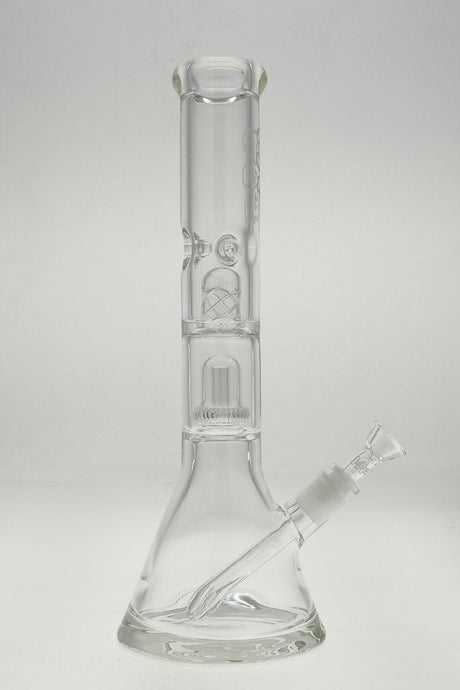 TAG 14" Super Slit UFO Beaker Bong with 18/14MM Downstem, thick 7mm glass, side view on white