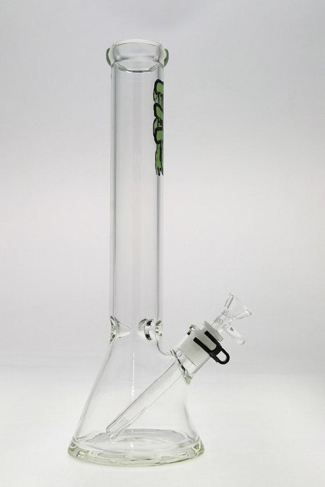 TAG 15" Beaker Bong with Wavy Lime Green Label and 18/14MM Downstem in Clear Glass