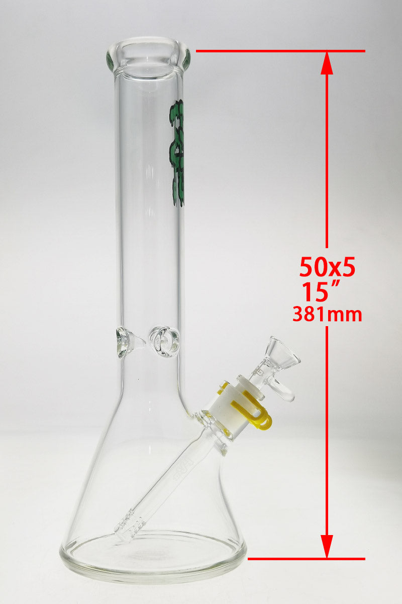 TAG 15" Beaker Bong 50x5MM with 18/14MM Downstem, Tie Dye Detail, Front View