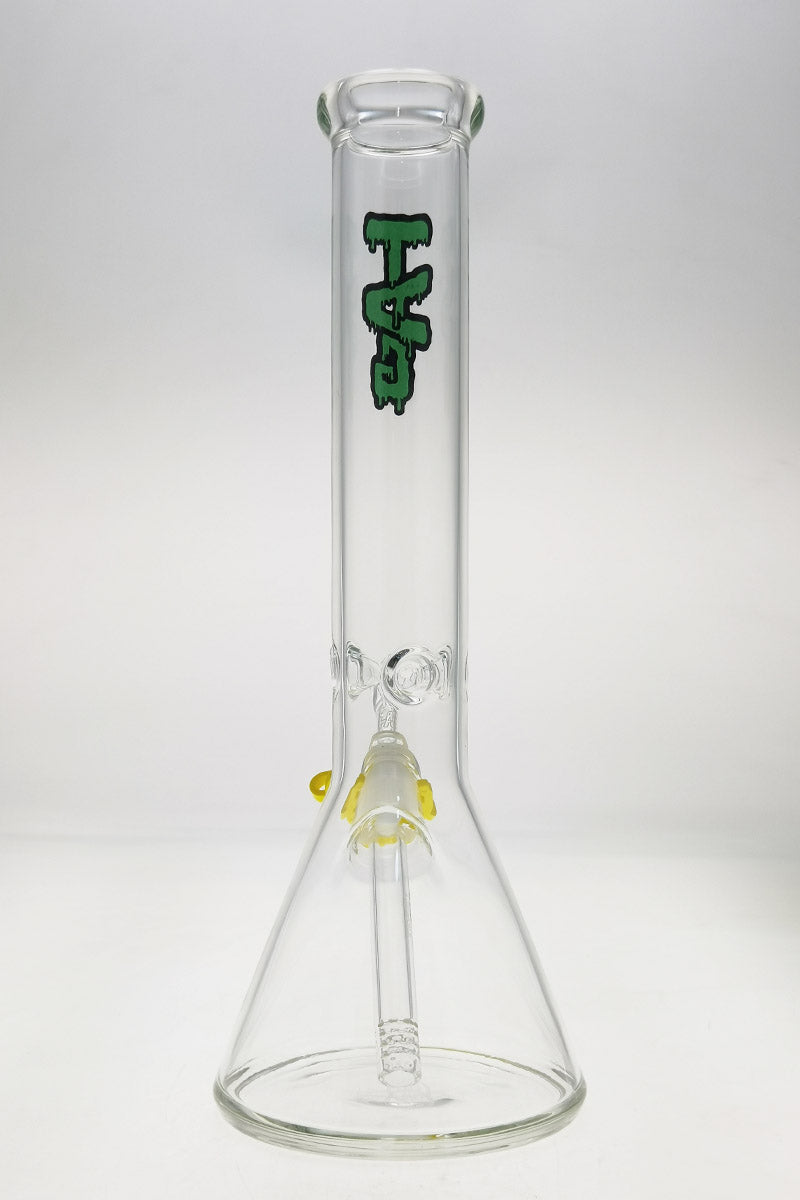 TAG 15" Beaker Bong with 50x5MM thickness, Tie Dye logo, and 18/14MM Downstem