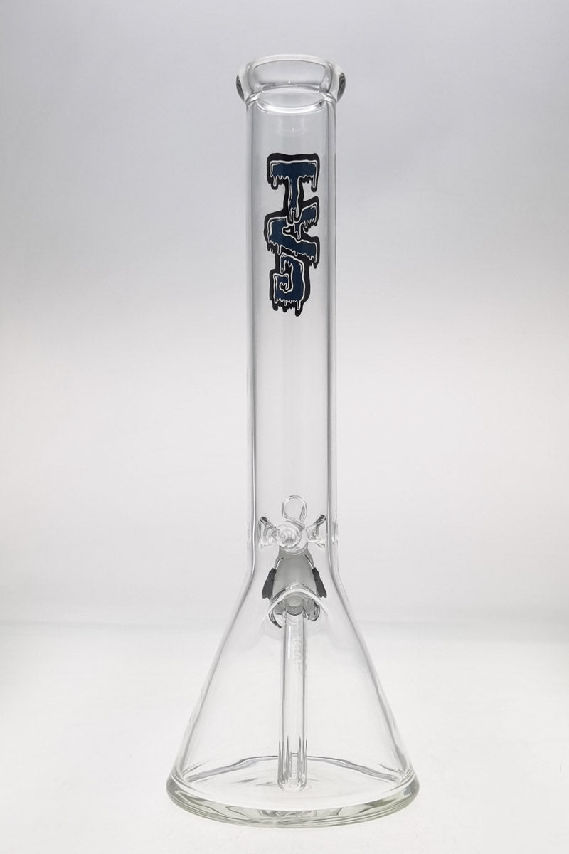 TAG 16" Beaker Bong 50x5MM with 18/14MM Downstem, clear borosilicate glass, front view on white background