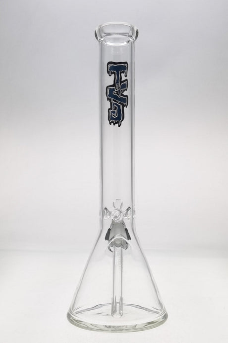 TAG 16" Beaker Bong 50x5MM with 18/14MM Downstem, clear borosilicate glass, front view on white background
