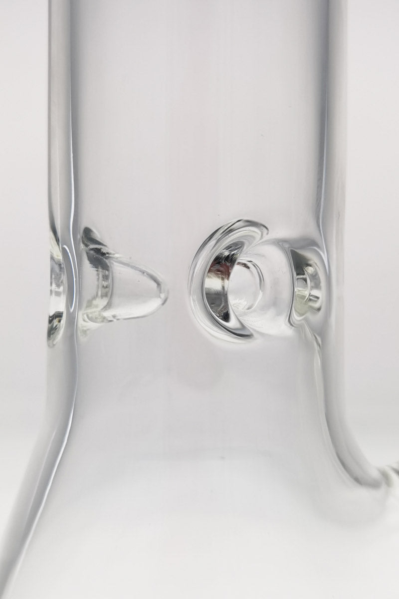Close-up of TAG 16" Beaker Bong 50x5MM with 18/14MM Downstem, showcasing its thick borosilicate glass