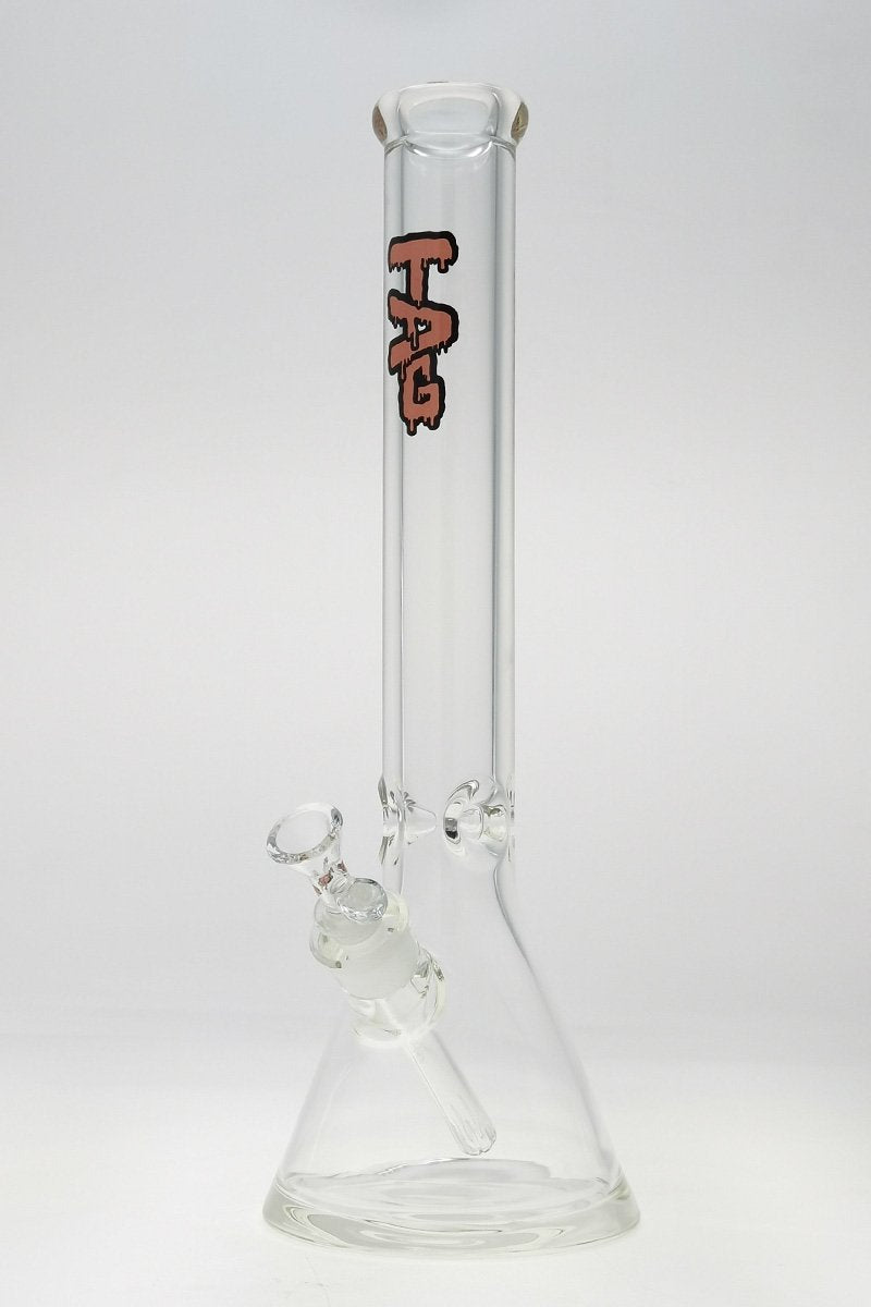 TAG 16" Beaker Bong 50x9MM with 18/14MM Downstem, front view on white background