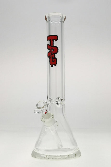 TAG 16" Beaker Bong 50x9MM with Wavy Red Label, 18/14MM Downstem, front view on white background