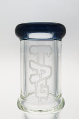 TAG Beaker Bamboo Bong close-up, 50x7MM thick glass with etched logo, 18/14MM downstem