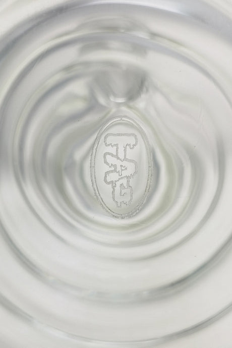 Close-up view of TAG Beaker Bong logo on 7mm thick quartz glass, 18/14MM downstem