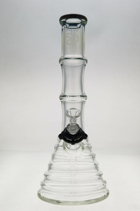 Thick Ass Glass 16" Bamboo Beaker Bong with Quartz Downstem, Front View on White