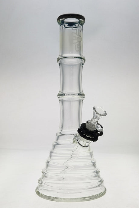 Thick Ass Glass 16" Bamboo Beaker Bong, 7MM Quartz, Clear with Black Downstem, Front View