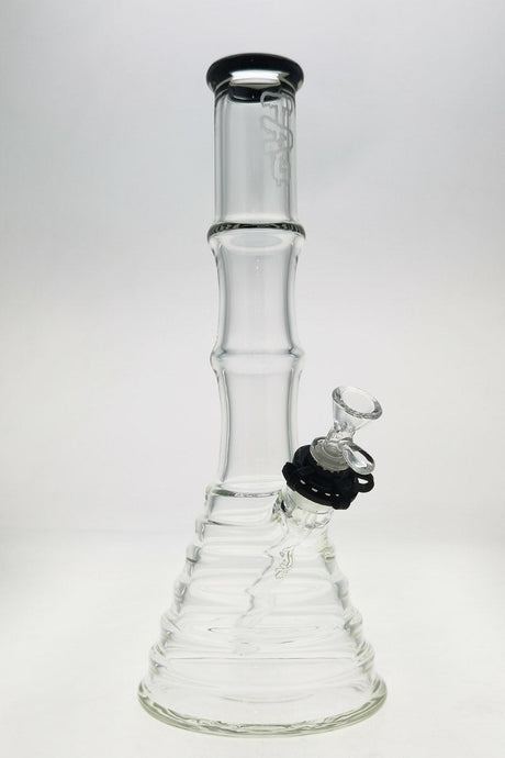 Thick Ass Glass 16" Bamboo Beaker Bong, Clear with Black Accents, 7MM Quartz, Front View