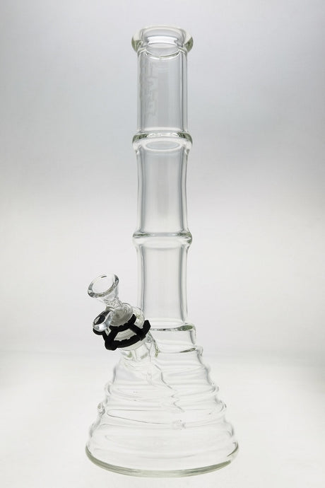 TAG 16" Beaker Bong with Bamboo Design, 50x7MM, Clear Glass, 18/14MM Downstem, Front View